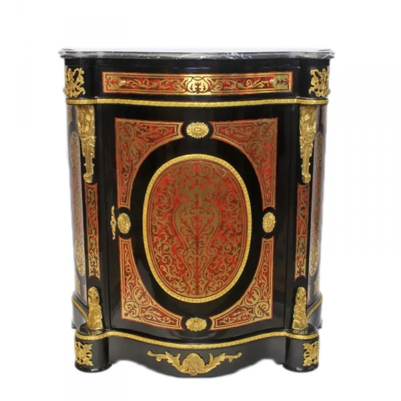 Casa Padrino Baroque Boulle Chest of drawers black / gold / red with marble top 80 x H105 cm - Furniture cabinet sideboard Markenware