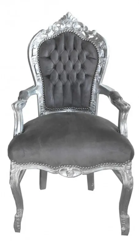 Markenprodukt Casa Padrino Baroque Dinner Chair with armrests Grey / Silver