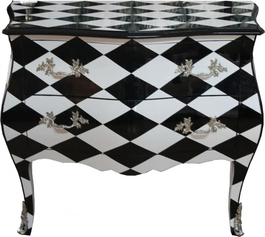 Casa Padrino baroque chest Checked Black / White 104 cm - Handmade from solid wood Preisknaller
