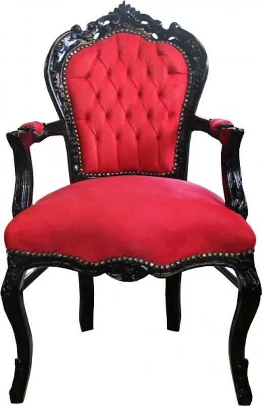 Preiswert Casa Padrino Baroque Dining Chair Red / Black with Armrests - Limited Edition