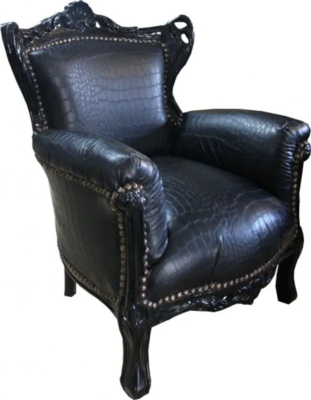 Casa Padrino Baroque Children 's Armchair Black Croco Leather / Black - Children' s Throne Preiswert