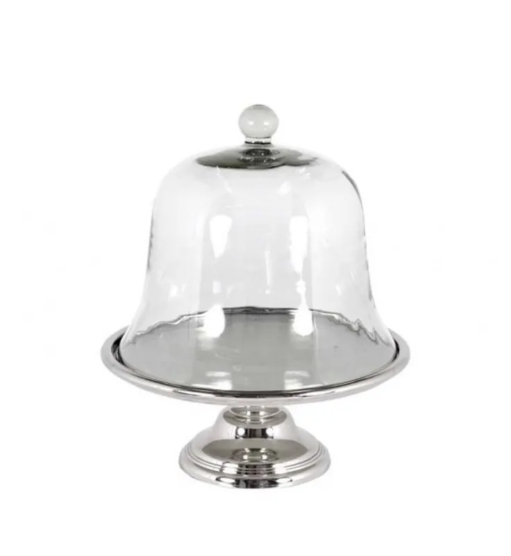 Casa Padrino luxury art deco cake bell nickel finish and glass lid - Cake Stand Ausverkauf