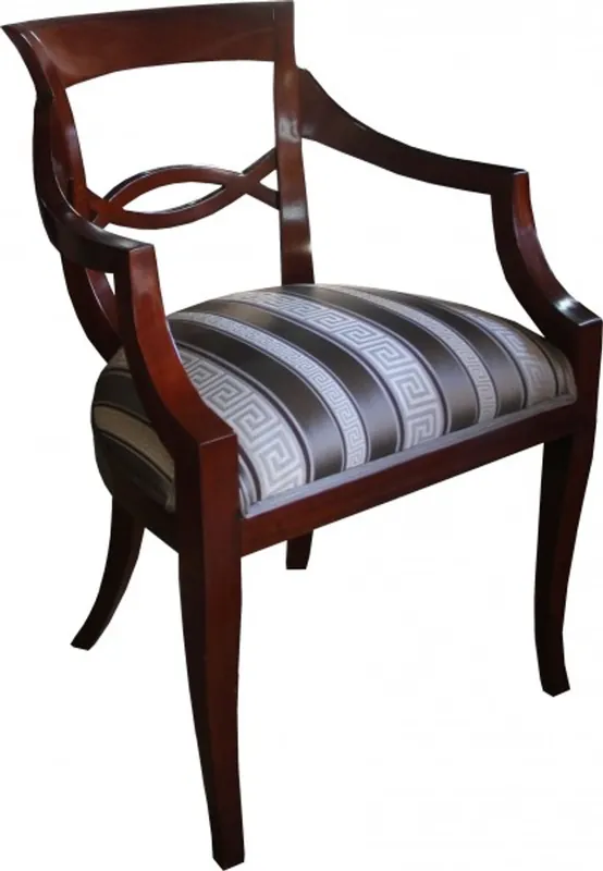 Casa Padrino Biedermeier luxury dining room chair brown with meander pattern fabric Mod2 - furniture restaurant hotel gastronomy seating Super-Preis