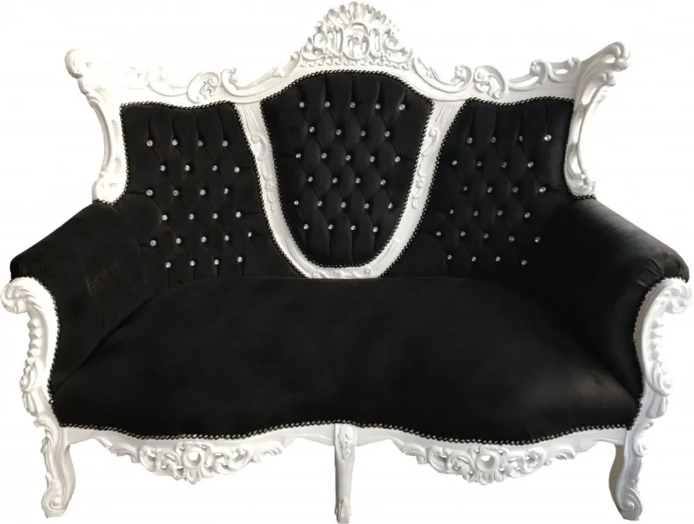 Casa Padrino Baroque 2-seater Sofa Master Black / White with Bling Bling Glitzsteinen Mod2 - Antique Style Furniture - Limited Edition Markenprodukt