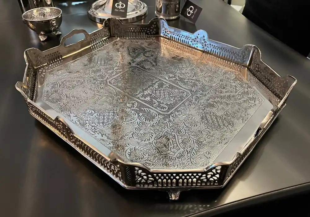 Casa Padrino luxury art deco brass tray nickel finish 52 x 42 x H. 8 cm - Limited Edition Preis Gesenkt