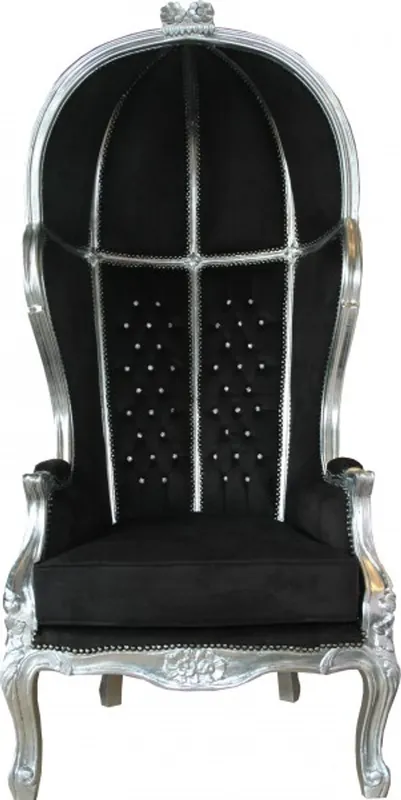 Casa Padrino Baroque Throne Armchair Victory Black / Silver with Bling Bling Glitter - Balloon Chair - Throne Chair Tron Ausverkauf