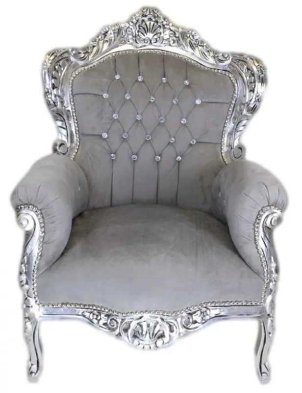Nur Für Kurze Zeit Casa Padrino Baroque Armchair King Grey / Silver with Bling Bling diamante