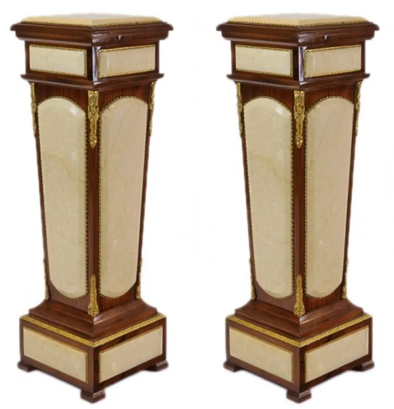 Casa Padrino Baroque columns Set Mahogany / cream with marble top (2 pcs) Saisonangebot