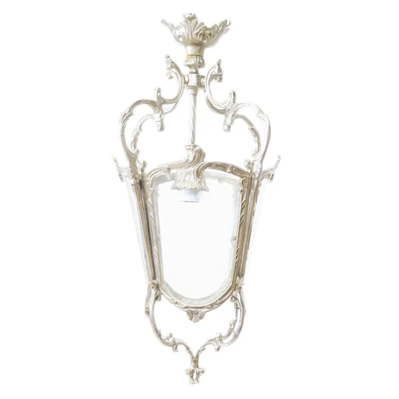 Casa Padrino antique style baroque ceiling hanging lamp 35 x 35 x H 70 cm - Glass / Silver - lantern hanging lantern Schnäppchen