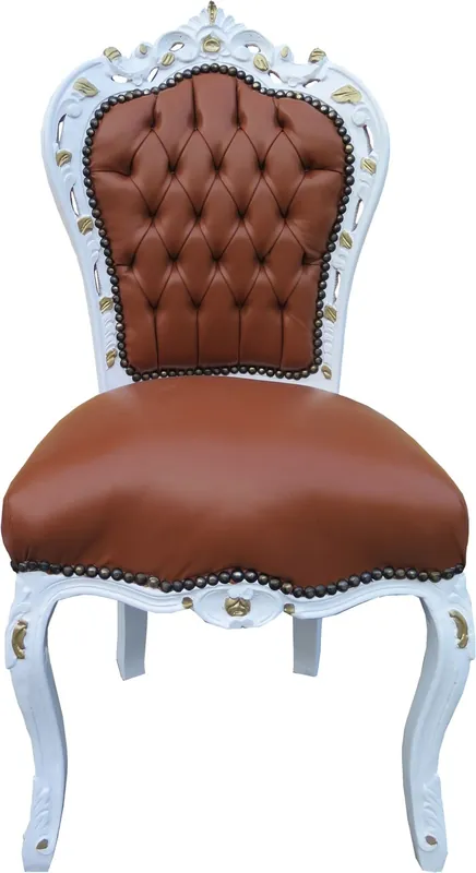 Neu Im Sortiment Casa Padrino Baroque Dining Chair Apricot-Brown Leather / White / Gold - Limited Edition