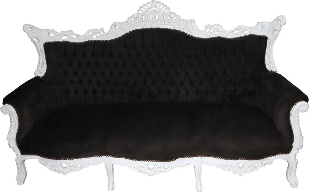 Casa Padrino Baroque 3 seater Master Black / White - Living room furniture Coffee Lounge - Limited Edition Highlight