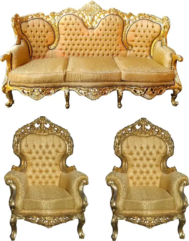 Jetzt Kaufen Casa Padrino Baroque Living Room Set Versailles Gold Pattern / antique gold - 3er sofa + 2 armchairs - lounge set