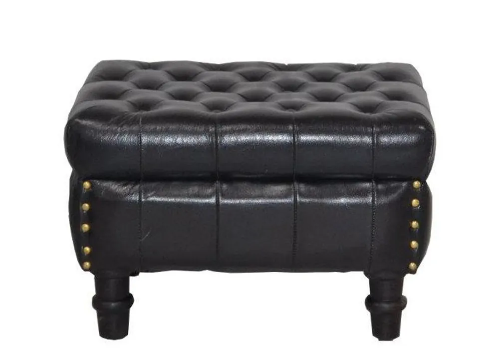Casa Padrino Luxury Genuine Leather Stool Black 50 x 40 x H. 35 cm - Luxury Vintage Chesterfield Footstool Bestseller