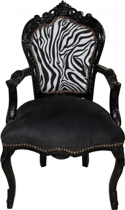 Finale Aktion Casa Padrino Baroque Dinner Chair Black / Zebra / Black with armrest