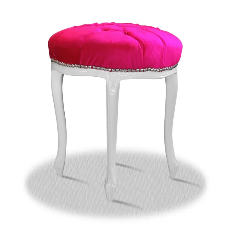 Direkt Vom Hersteller Casa Padrino baroque seating stool white pink silver - Baroque Round Stool