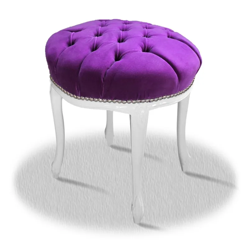 Casa Padrino baroque seating stool white purple silver - Baroque Round Stool Zertifiziert