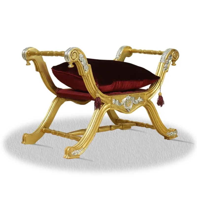Begrenztes Angebot Casa Padrino baroque seating stool with pillow gold red silver - Luxury Cross Stool