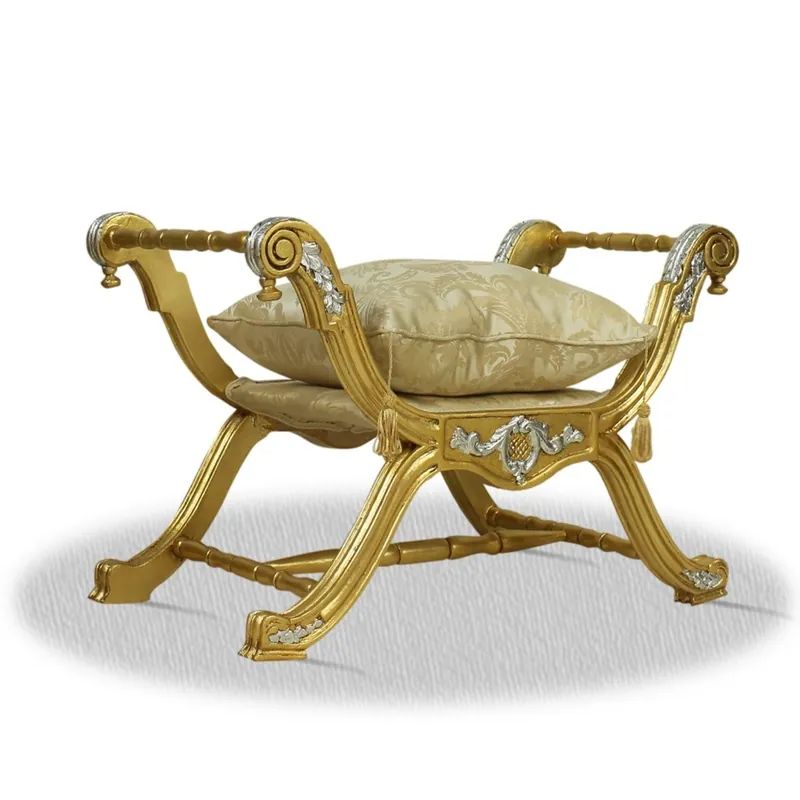 Casa Padrino baroque seating stool with pillow gold silver - Luxury Cross Stool Neu