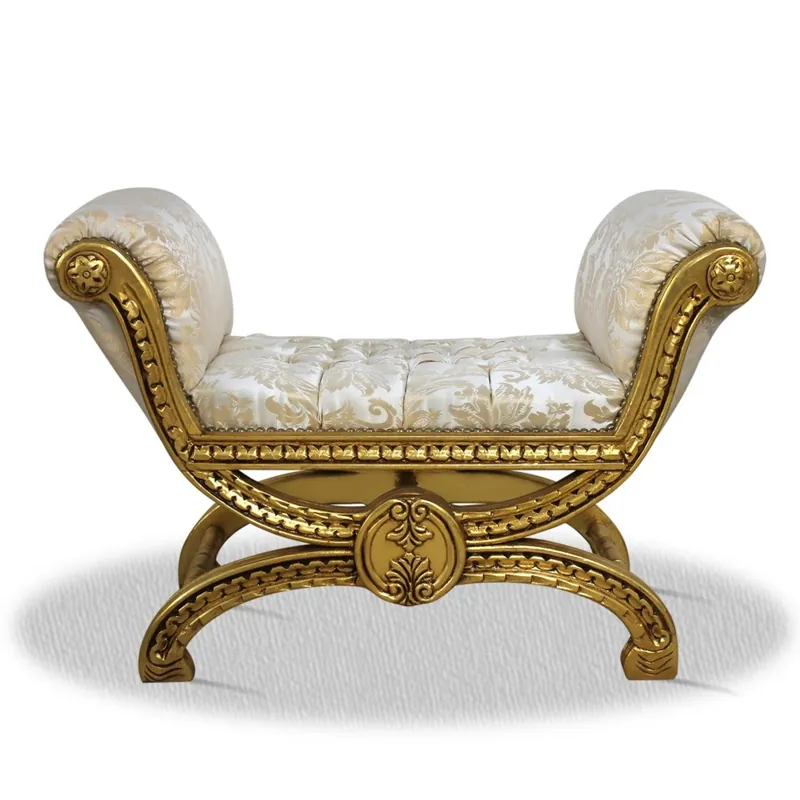 Casa Padrino antique style stool gold white pattern - Baroque Seating Stool Jetzt Kaufen
