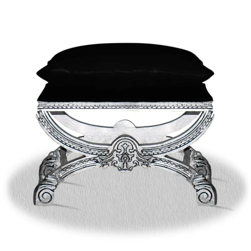 Casa Padrino baroque stool silver black 60 x 40 x H. 50 cm Neuheit