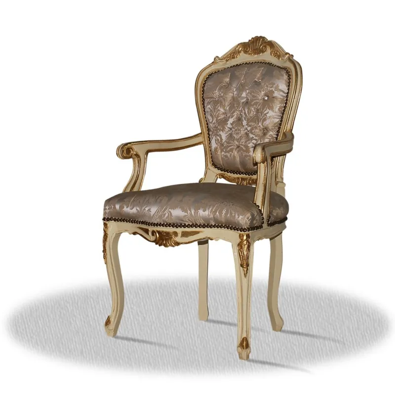 Casa Padrino baroque dining room chair with armrests creme gold silver Direkt Vom Hersteller