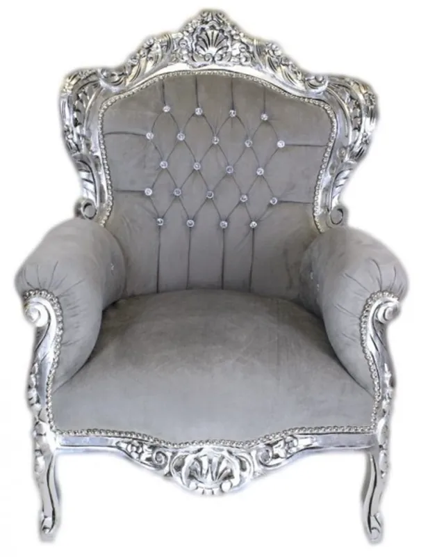 Casa Padrino Baroque Armchair King Grey / Silver with Bling Bling diamante Super-Preis