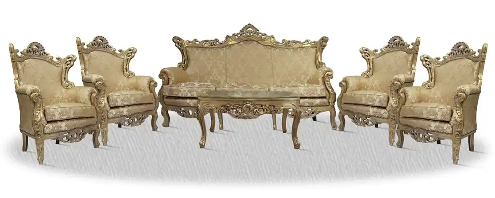 Casa Padrino baroque sofa set 3 seat sofa 4 armchairs and table with glass top - Baroque Living Room Highlight