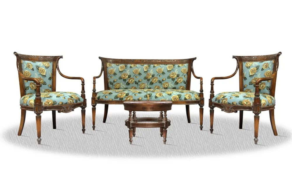 Casa Padrino baroque salon set antique brown blue with floral pattern - Luxury Collection Neue Kollektion