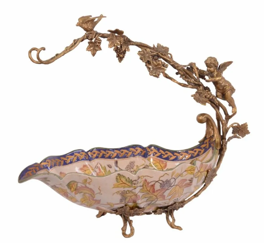 Markenprodukt Casa Padrino luxury baroque porcelain fruit shell with brass handle - Hotel Collection