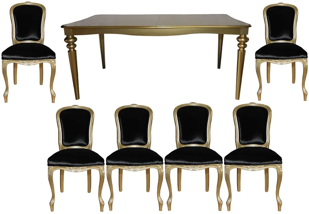 Sichere Zahlung Casa Padrino Baroque Luxury Dining Room Set Black / Gold - Dining Table + 6 Chairs - Antique Style Furniture - Luxury Quality - Limited Edition