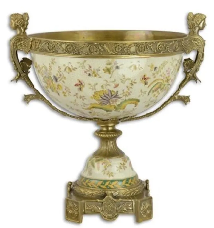 Casa Padrino luxury baroque porcelain shell on base with 2 brass handles Highlight