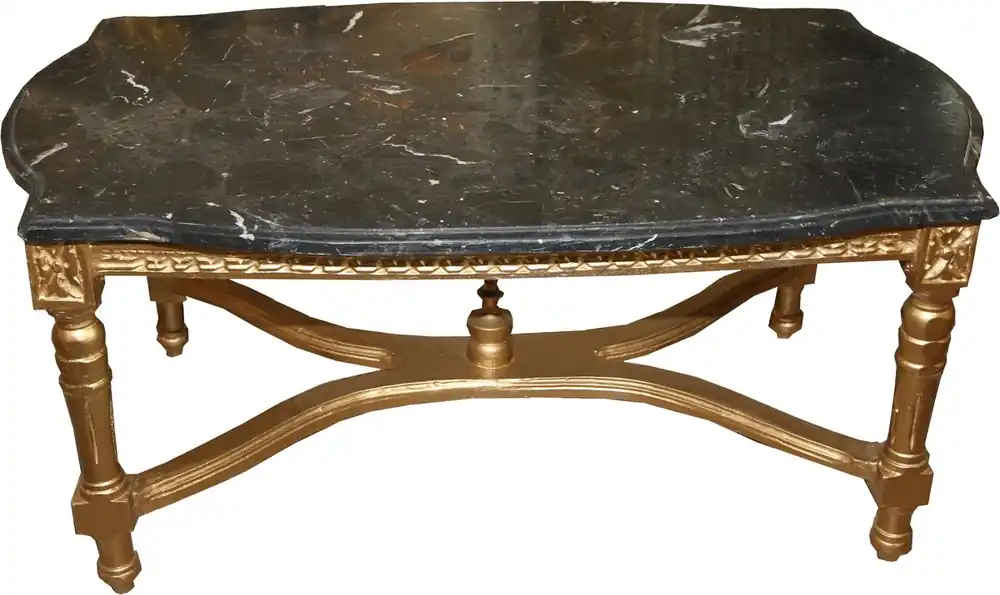 Casa Padrino Baroque Antique couch table gold with black marble plate 96 x 58.5 cm - Limited Edition - Antique look Direkt Vom Hersteller