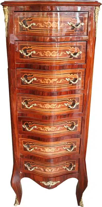 Geprüft Casa Padrino Chest of drawers Baroque mahogany inlaid with 7 drawers 123 x 47 x 35 cm - antique style