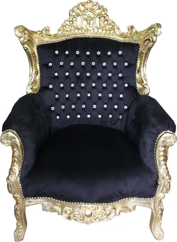 Casa Padrino Baroque Armchair Al Capone Black-Gold with Bling Bling Glittering Neue Ware