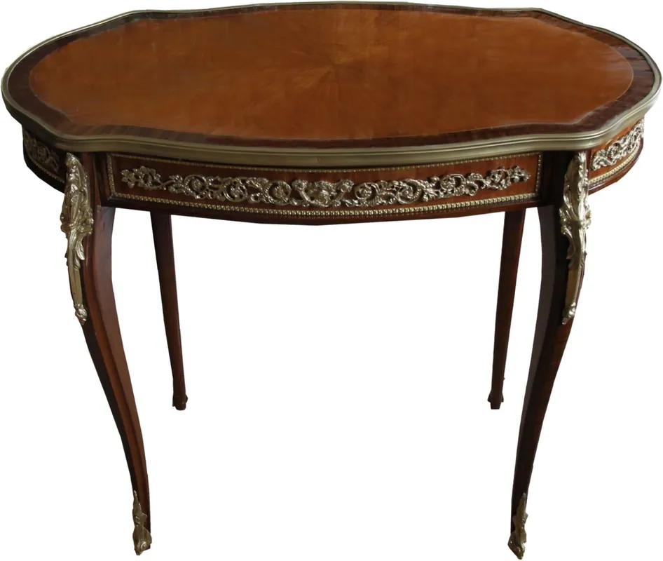 Geprüft Casa Padrino Luxury baroque coffee table Mahogany inlays with brass appliqués 90 x 53 x H77 cm