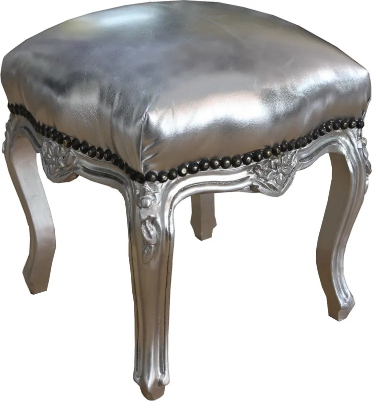Casa Padrino baroque seat stool silver / silver height 40 cm, width 35 cm - baroque furniture Kracherpreis