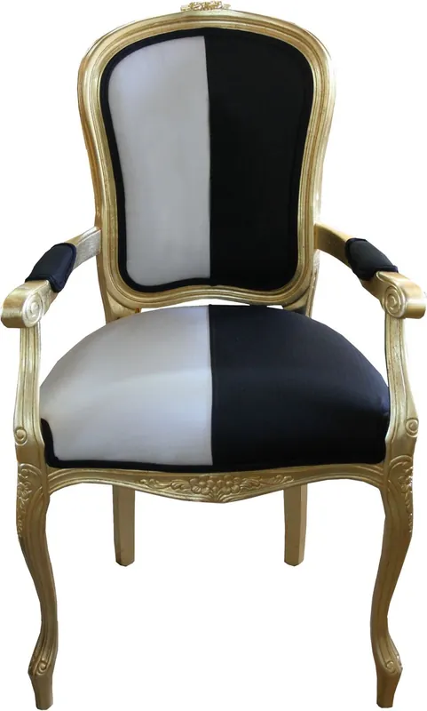 Casa Padrino Baroque Dining chair with armrests Black / White / Gold - Designer chair - Luxury quality Nur Heute