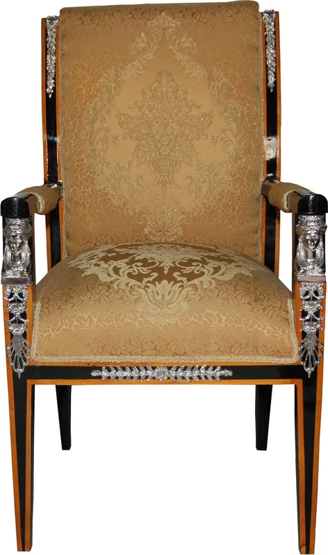 Casa Padrino Baroque Luxury Empire Dining Chair with Armrests Mahogany / Gold / Black / Silver - Limited Edition Direkt Vom Hersteller