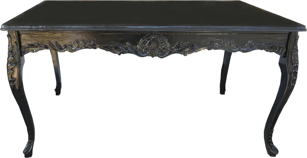 Casa Padrino Baroque Dining Table Black with glass top 200 x 100 cm - Dining Table - Limited Edition Schnäppchen