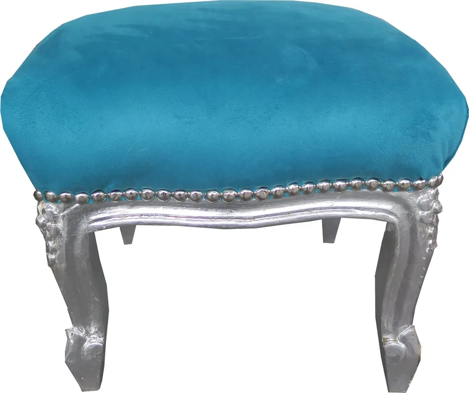 Casa Padrino Baroque footstool Sky Blue / Silver - Antique furniture - Stool Markenware