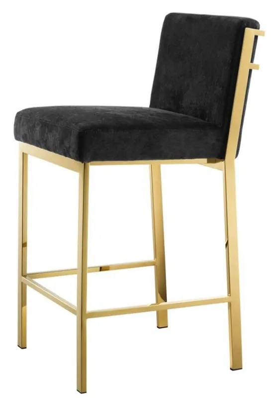 Bestseller Casa Padrino luxury bar stool black / gold 43 x 54 x H. 91 cm - Designer Stainless Steel Bar Stool with Velvet Fabric - Bar Furniture