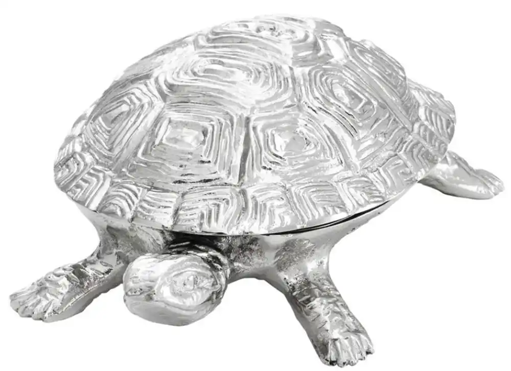 Casa Padrino luxury casket with lid turtle brass nickel plated 19,5 x 10,5 x H. 6,5 cm - luxury decoration Solange Der Vorrat Reicht