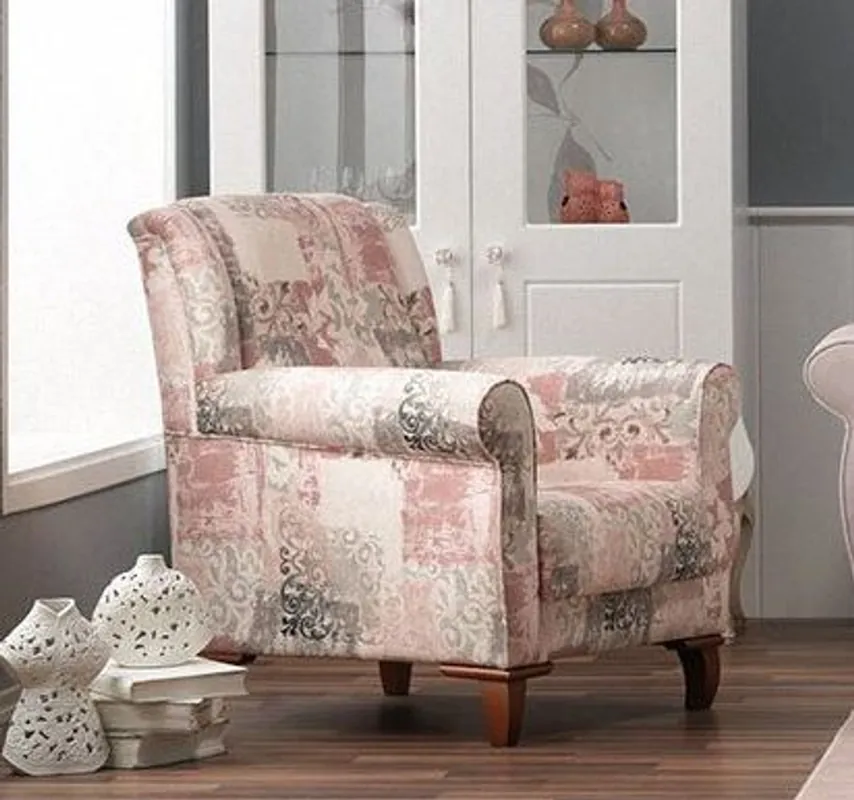 Casa Padrino Designer Bergere armchair Stuttgart White / Rose pattern - Hotel Furniture Direkt Vom Hersteller