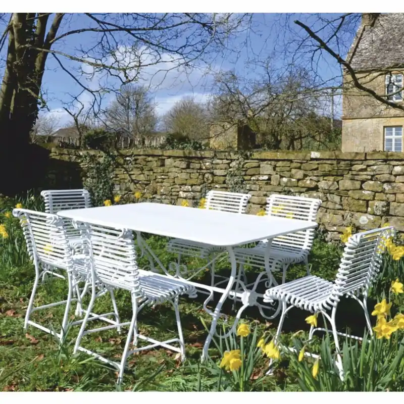 Neuheit Casa Padrino Art Nouveau wrought iron garden furniture set white - Garden Table & 6 Chairs