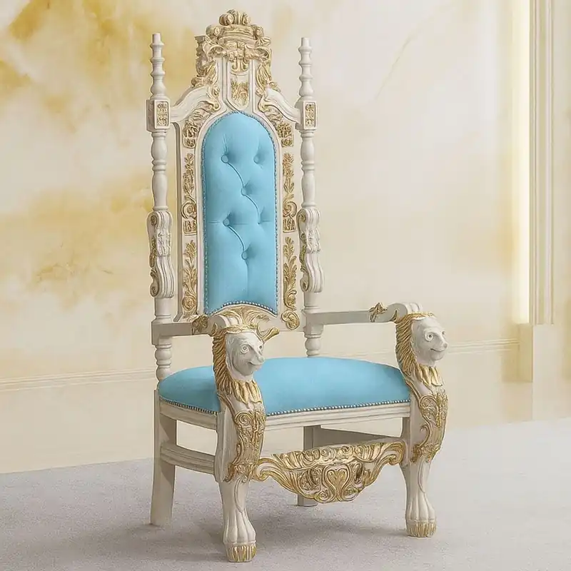Wochenendangebot Casa Padrino Luxury Baroque Throne Armchair Light Blue / Cream / Gold - Baroque Style Furniture