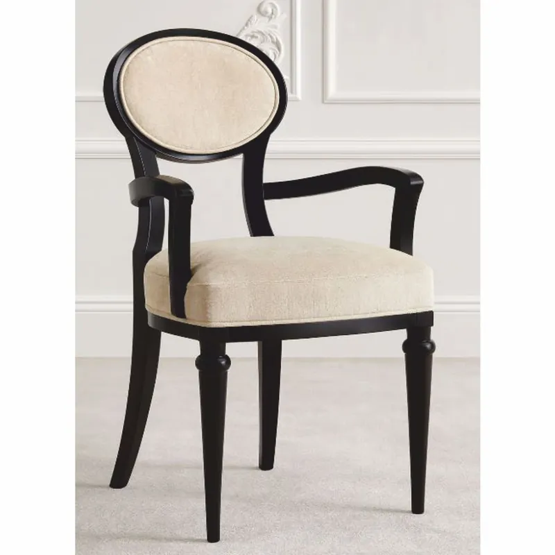 Markenware Casa Padrino Luxury Art Deco Dining Chair with Armrests Beige / Black H. 97 cm - Made in Italy