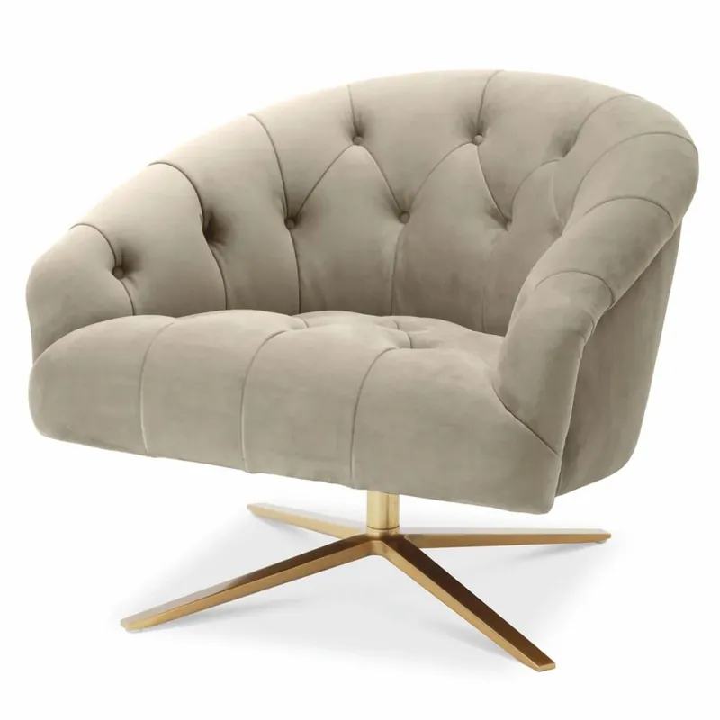 Aktuell Casa Padrino Luxury Chesterfield Swivel Armchair Greige / Brass - Luxury Furniture