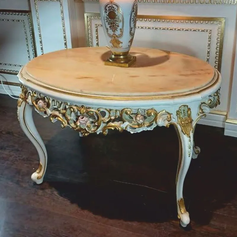 Schnäppchen Casa Padrino luxury baroque coffee table white / multicolor / beige 95 cm - Made in Italy