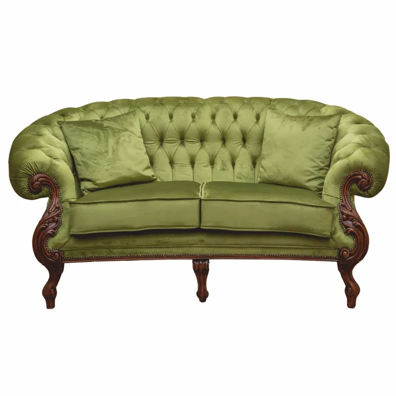 Casa Padrino Luxury Baroque Velvet Sofa Green / Dark Brown 165 cm - Baroque Furniture Neu Im Sortiment