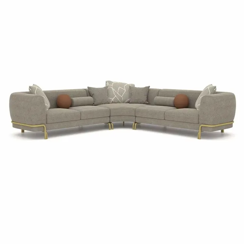 Highlight Casa Padrino Luxury Corner Sofa Gray / Brass 315 cm - Living Room & Hotel Furniture